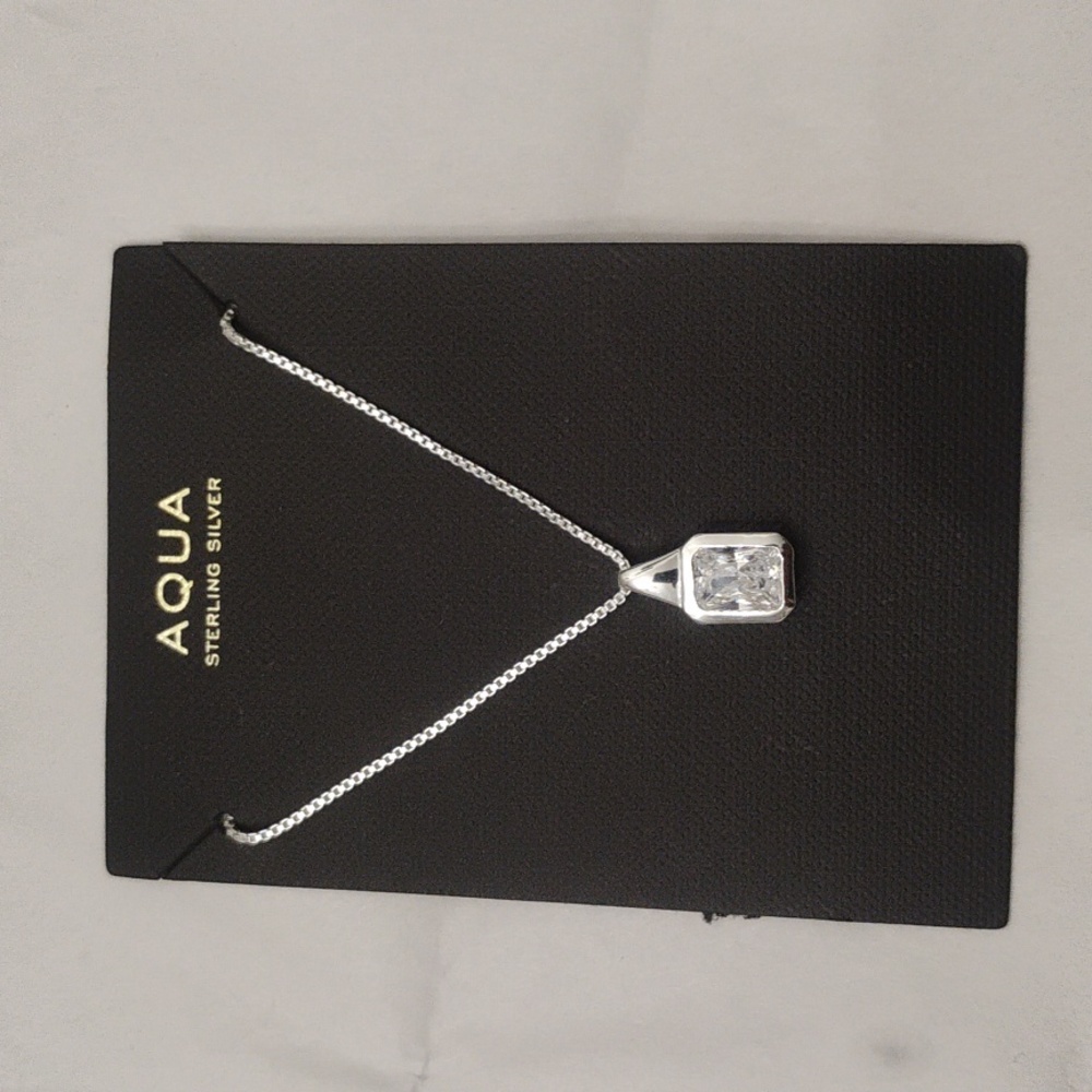 Sterling Silver Necklace with Sparkling Pendant by Aqua NWT